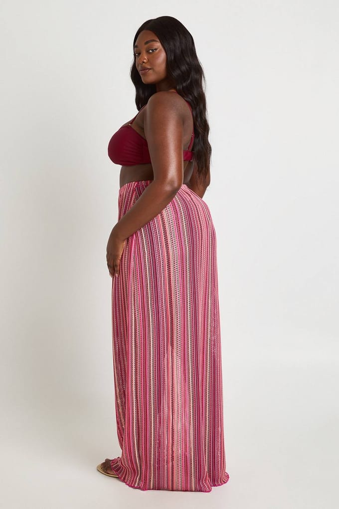 boohoo Dames Plus Gebreide Gestreepte Maxi Rok | Roze | Maat: 44