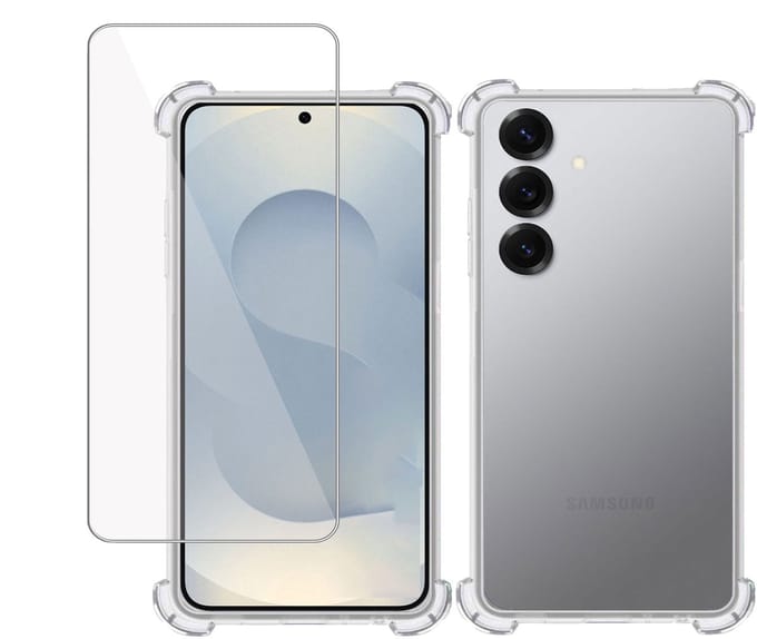 TechNow Hoesje + Screenprotector geschikt voor Samsung Galaxy S25 Plus – Tempered Glass - Extreme Shock Case Transparant