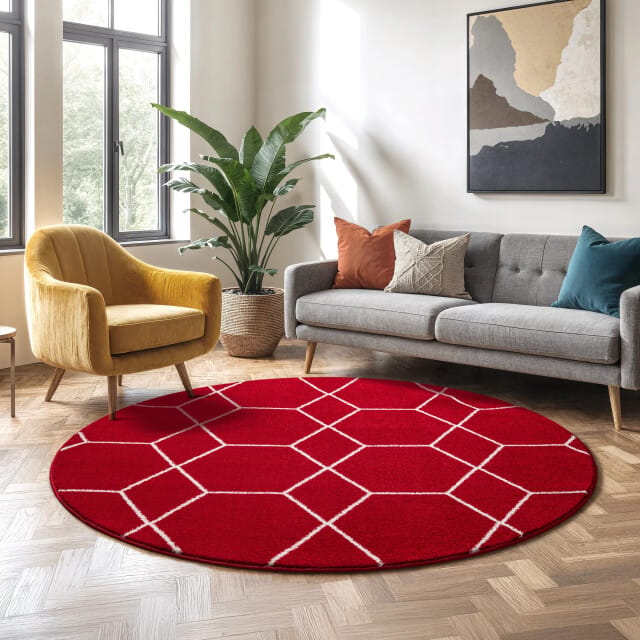 Muratap Trellis uni rond effen laagpolig vloerkleed modern 120 cm rond