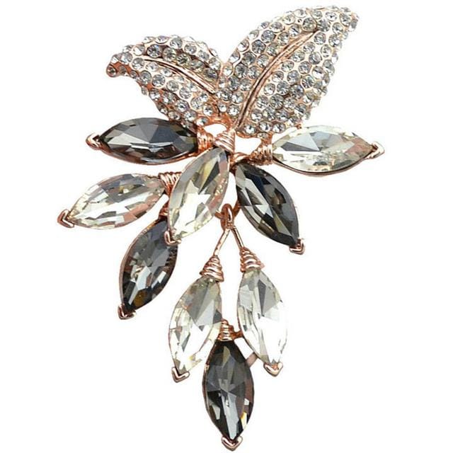 Broche Corsage Feuille de Raisin Strass Tempérament Haut de Gamme Mode Automne et Hiver Épinglette Accessoires Vêtements Dames gray