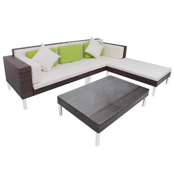 vidaXL - 4-delige - Loungeset - met - kussens - poly - rattan - bruin