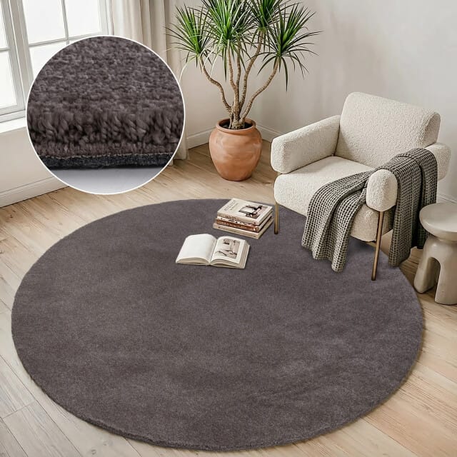 Muratap Comfy premium rond luxe effen vloerkleed wasbaar uni taupe- 200 cm rond