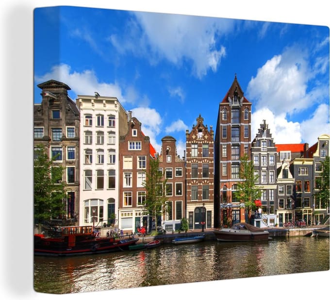 Canvas Schilderij Amsterdam - Zomer - Boot - 120x90 cm - Wanddecoratie