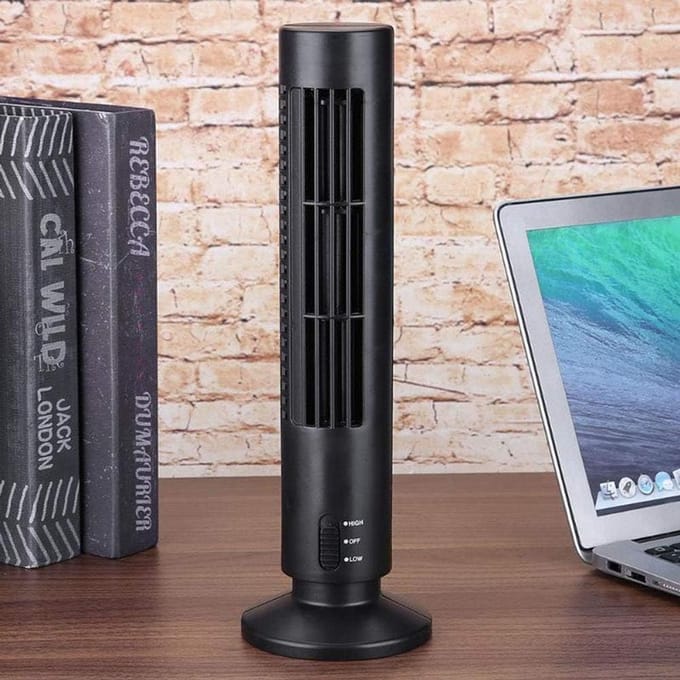 Torenventilator USB – Bladloze Tafelventilator – Stil – 2 Snelheden – 33 cm – Zwart