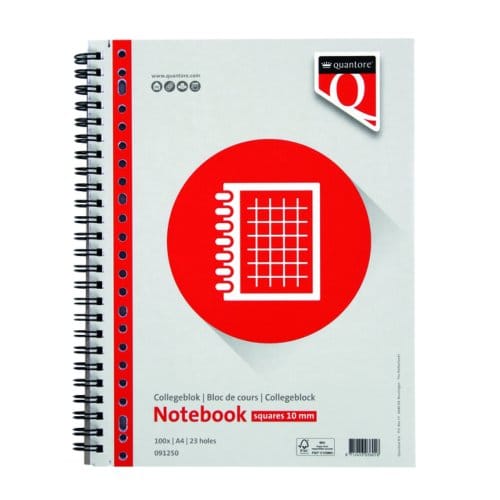 Collegeblok quantore a4 ruit 10mm 23-gaats 100vel 70gr