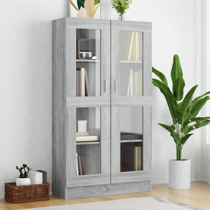 vidaXL - Vitrinekast - 82,5x30,5x150 - cm - bewerkt - hout - grijs - sonoma - eiken
