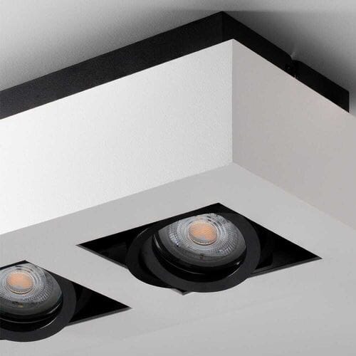 Pollux bianco II by LUSENZ - Rechthoekige 2-lichts plafondlamp met richtbare spots, mat witte coating en zwart interieur