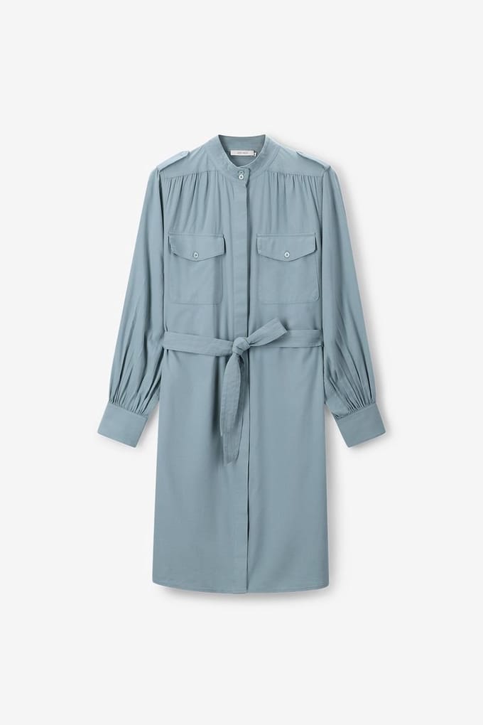 Sissy-Boy - Blauwe midi jurk met ceintuur