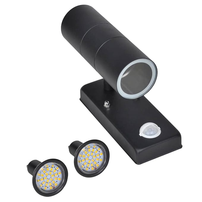 vidaXL Cilindervormige RVS LED wandlamp met bewegingssensor zwart