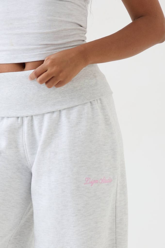 Dames Dsgn Studio Lichtgewicht Mid Rise Jogger Met Omvouwbare Tailleband | Ash Grey | Maat: Large