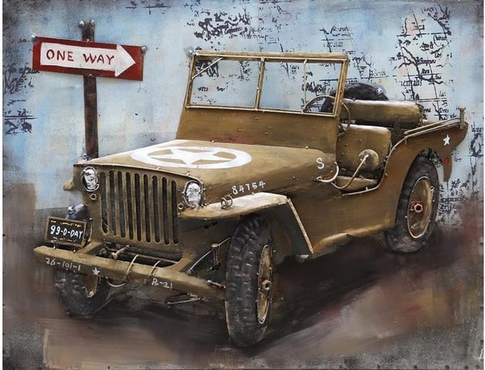 Schilderij, Metaal 3D, Jeep, Willy