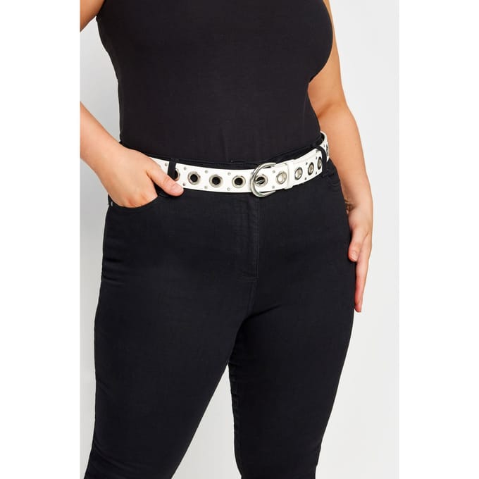 Yours Riem Met Studs Met Gaten In Wit/Zilversize 52-54