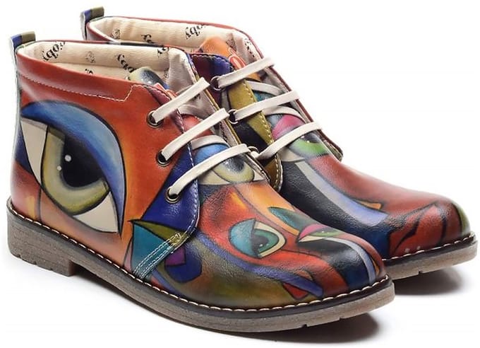 Goby Abstract Eyes Dames Enkellaars – Handmade – Vegan Leer – Maat 42