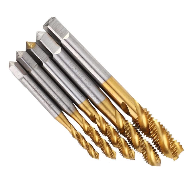 Kit de 5 embouts de taraudage à cannelure hélicoïdale HSS plaqué titane M3M8