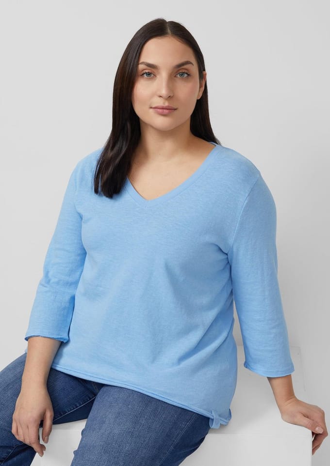 T-shirt van jersey met gestructureerde flammé draad en afgeronde zoom dames s.Oliver
