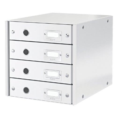 Leitz Wow Click & Store Ladekast Met 4 Laden - 81% Gerecycled Karton - Voor A4 Formaten - Ruimtebesparende Opberger - Wit