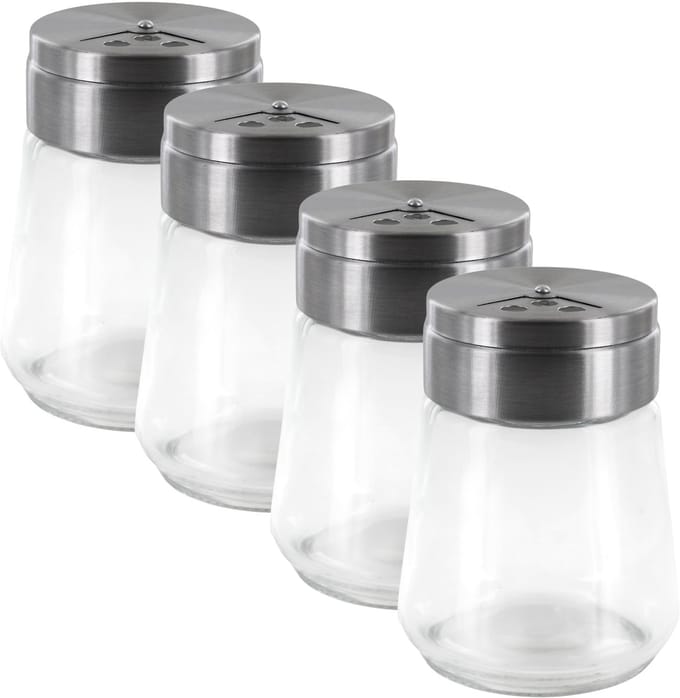 Home Deco Factory kruidenpotjes - 4x - glas - 80 ml - transparant - met strooier