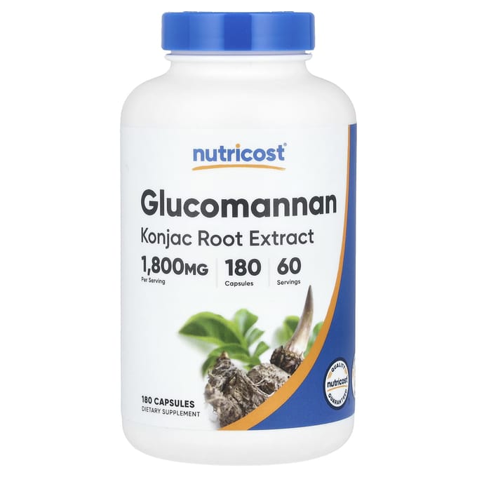 Nutricost, glucomannan konjacwortelextract, 1.800 mg, 180 capsules (600 mg per capsule)