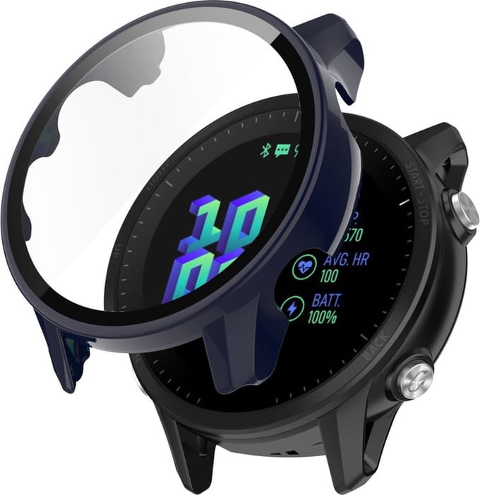 Watch case screenprotector - hoesje - gehard glas - geschikt voor Garmin Forerunner 955 - donkerblauw
