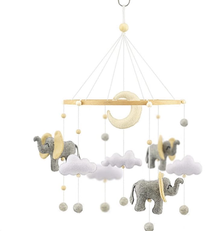 Wiegmobiel Olifanten & Wolken - Wit/Grijs - 50 cm - Ulysse Couleurs d'Enfance