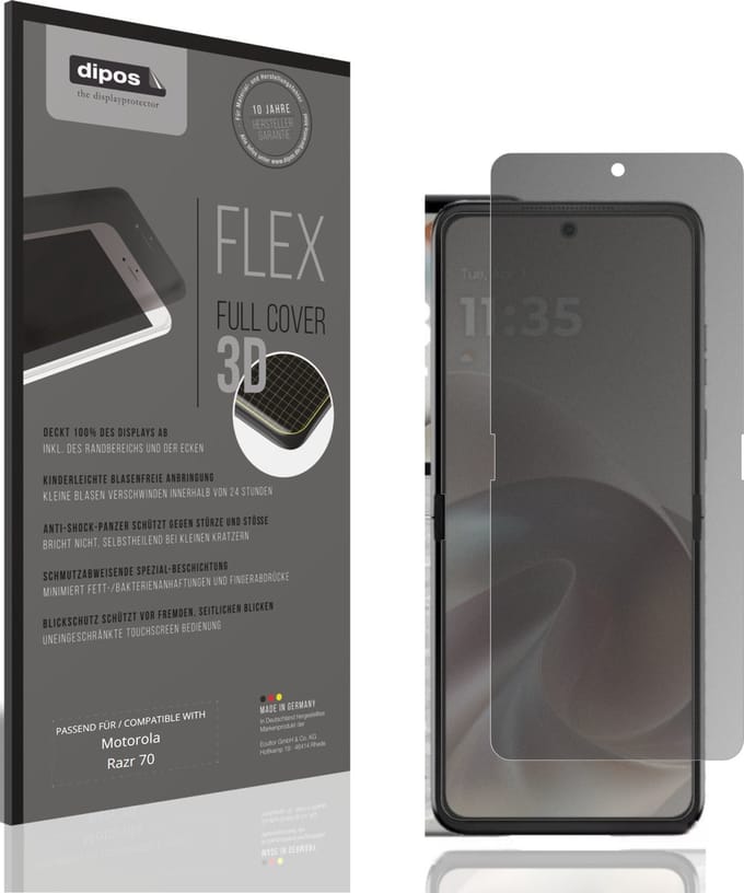 dipos FLEX – Matte Privacy Screenprotector geschikt voor Motorola Razr 70 Innenseite | Volledige Schermbescherming | Case-Friendly