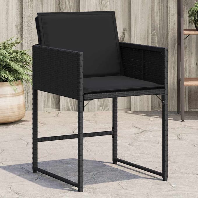 vidaXL - Tuinstoelen - 4 - st - met - kussens - poly - rattan - zwart