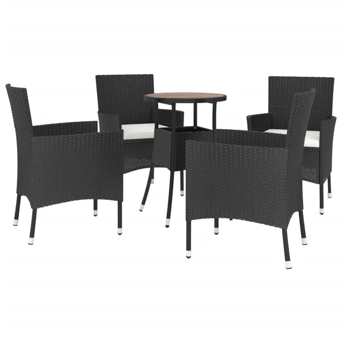 vidaXL - 5-delige - Bistroset - met - kussens - poly - rattan - zwart