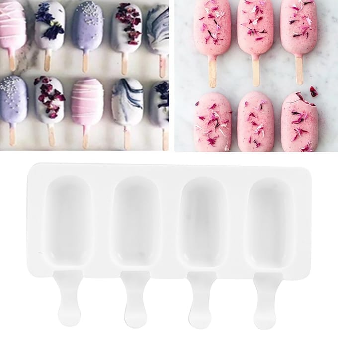 4 ?Moule à Glace en Silicone Alimentaire à Grille Moule à Bâtonnets de Glace Outil de Fabrication avec Bâtonnets pour Bricolage Ménager white