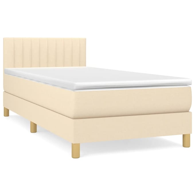 vidaXL - Boxspring - met - matras - stof - crèmekleurig - 90x190 - cm
