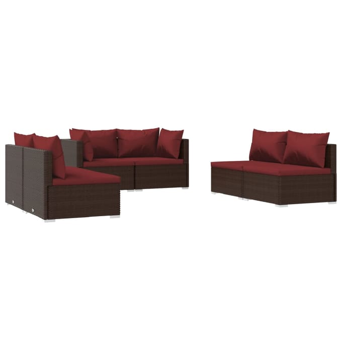 vidaXL - 6-delige - Loungeset - met - kussens - poly - rattan - bruin