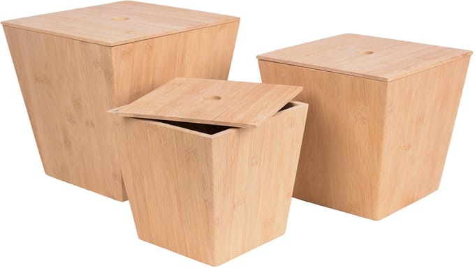 UNUS® Prullenbak bamboe naturel set van 3