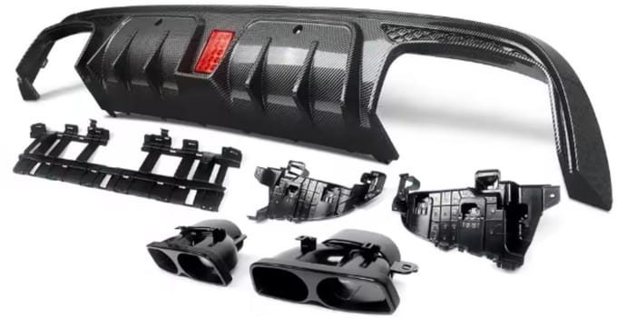 Diffuser Endline - Achter Diffuser met Uitlaat Endtips - Voor Mercedes C-Klasse W205 (2015-2021) - Carbon Look - Auto Accessoires