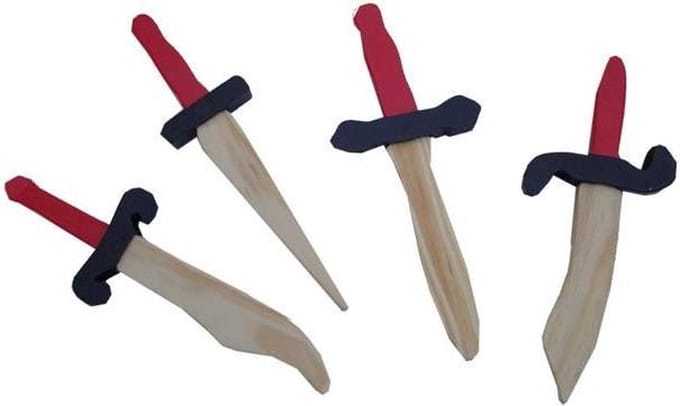 Playwood Piraten messenset ridder dolken set van hout in een set van 4