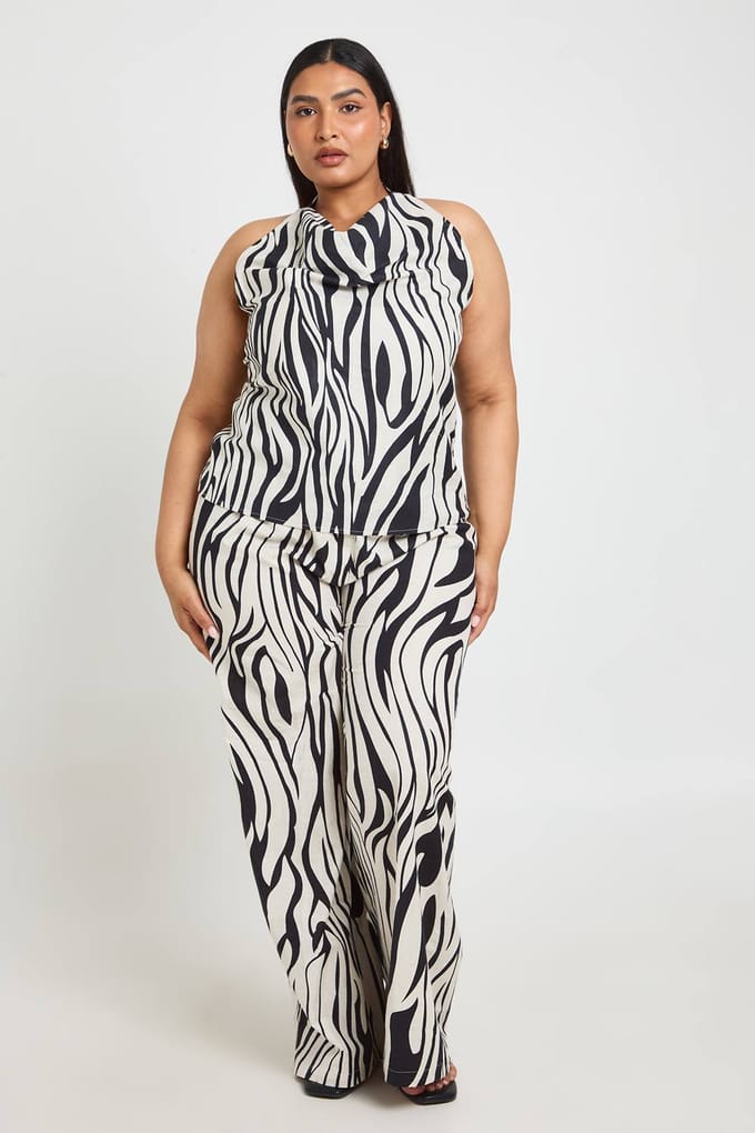 boohoo Dames Plus Zebraprint Wijde Broek Met Elastische Band | Maat: 50