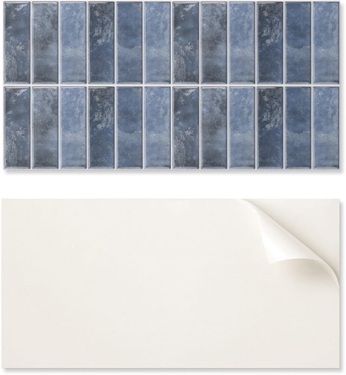 Set bedrukte vinyltegels. Verticale, trendy tegels van 10x40x20 cm.