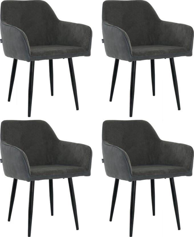 Lina® Tony Eetkamerstoel - Zwart - Set van 4 - Ribstof