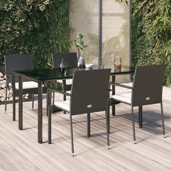 vidaXL - 5-delige - Tuinset - met - kussens - poly - rattan - zwart