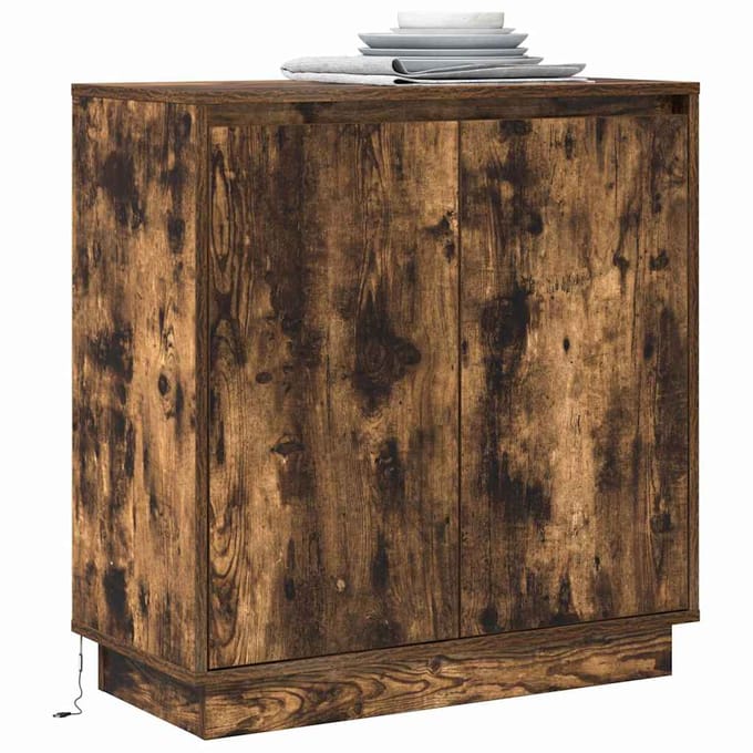 vidaXL - LED - Dressoir - Gerookt - eiken - 71 - x - 34,5 - x - 75 - cm - Bewerkt - hout
