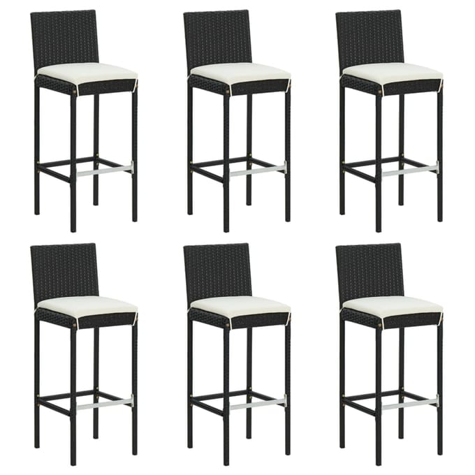 vidaXL - Barkrukken - 6 - st - met - kussens - poly - rattan - zwart