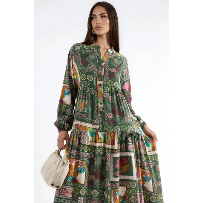 V-hals Patroon Maxi Jurk