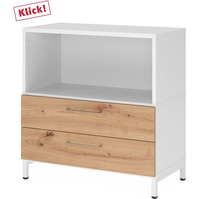 FlexWall | 2 OH | laden + kast | met sokkelframe - Wit/Essen-Eik