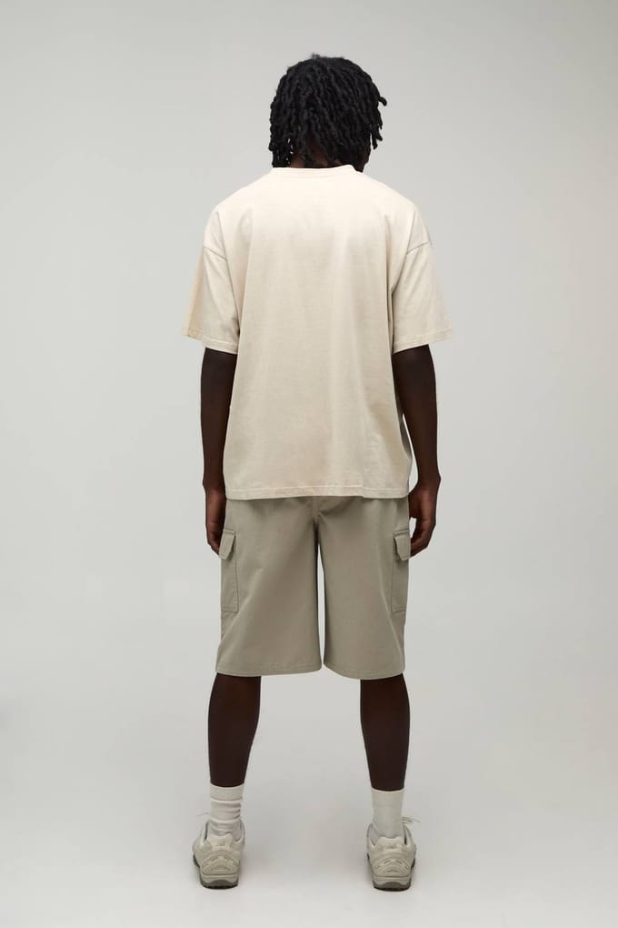Essential Baggy Fit Elasticated Twill Cargo Shorts | Stone | Size 3XL