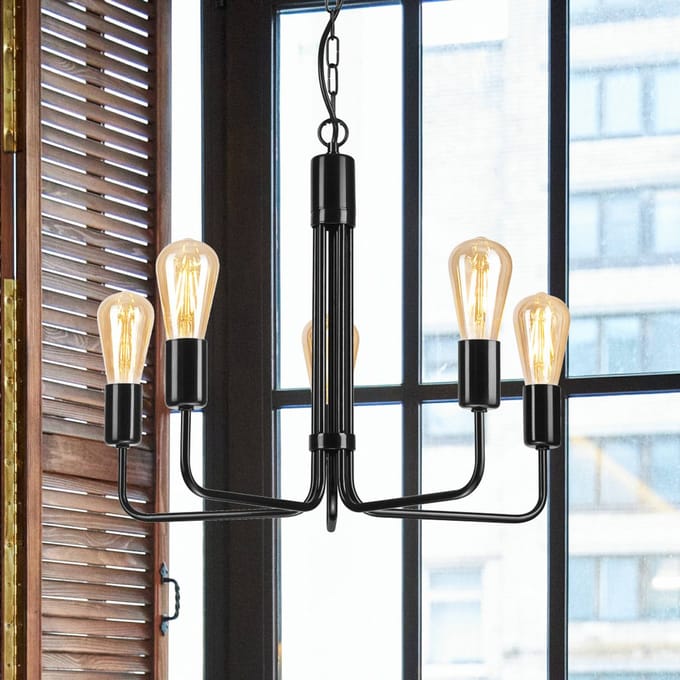 Lamkur Kroonluchter Malou, 5-lamps, zwart