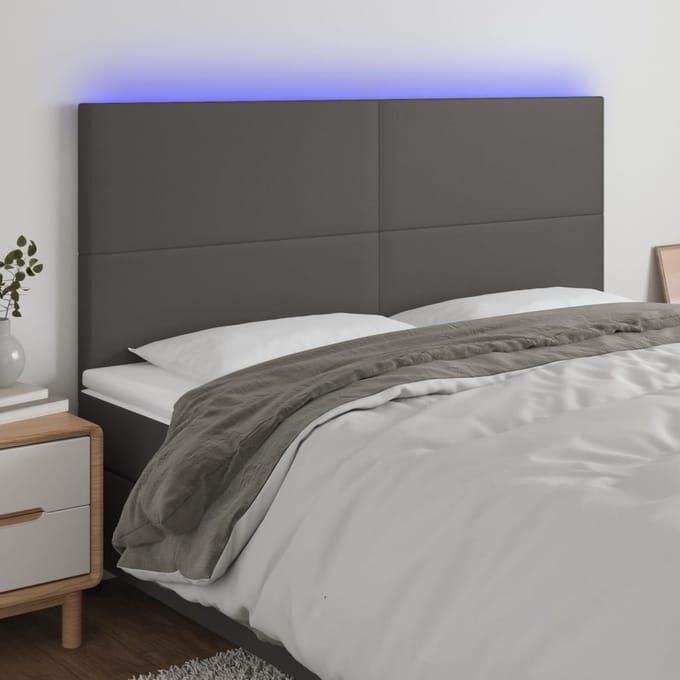 vidaXL - Hoofdbord - LED - 200x5x118/128 - cm - kunstleer - grijs