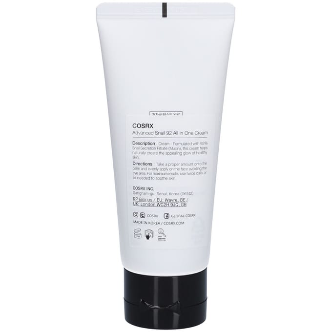 Cosrx-Crème tout-en-un Advanced Snail 92 Tube 100g