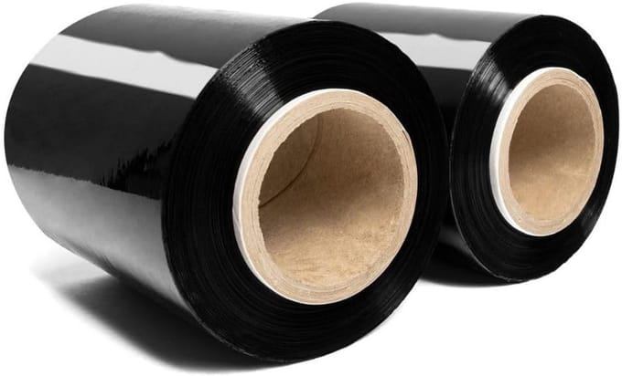 Zwarte mini stretchfolie rollen 2x300m voor meubels en verhuizingen