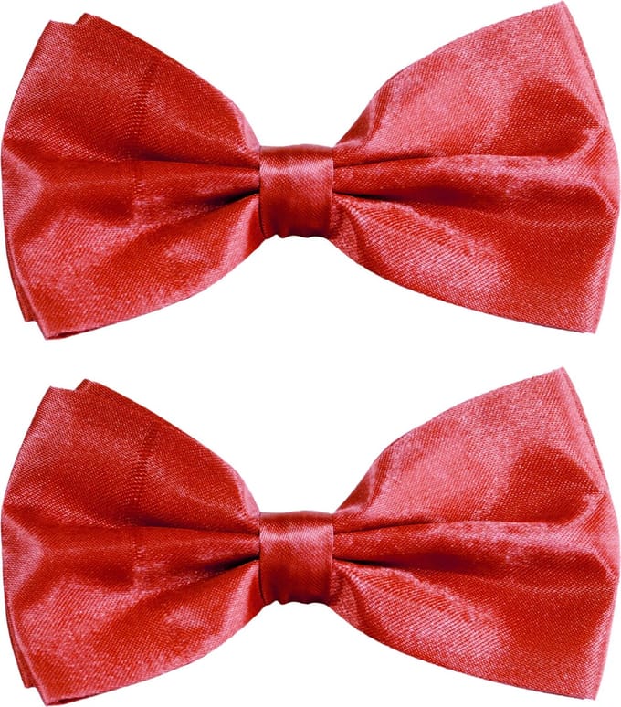 Partychimp Carnaval verkleed vlinderstrikje zijdeglans - 2x - rood - polyester - heren/dames