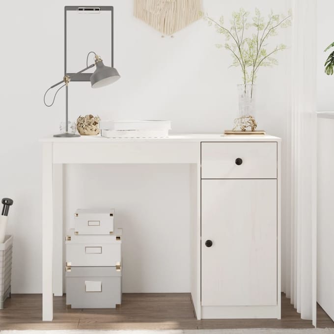 vidaXL - Bureau - 100x50x75 - cm - massief - grenenhout - wit