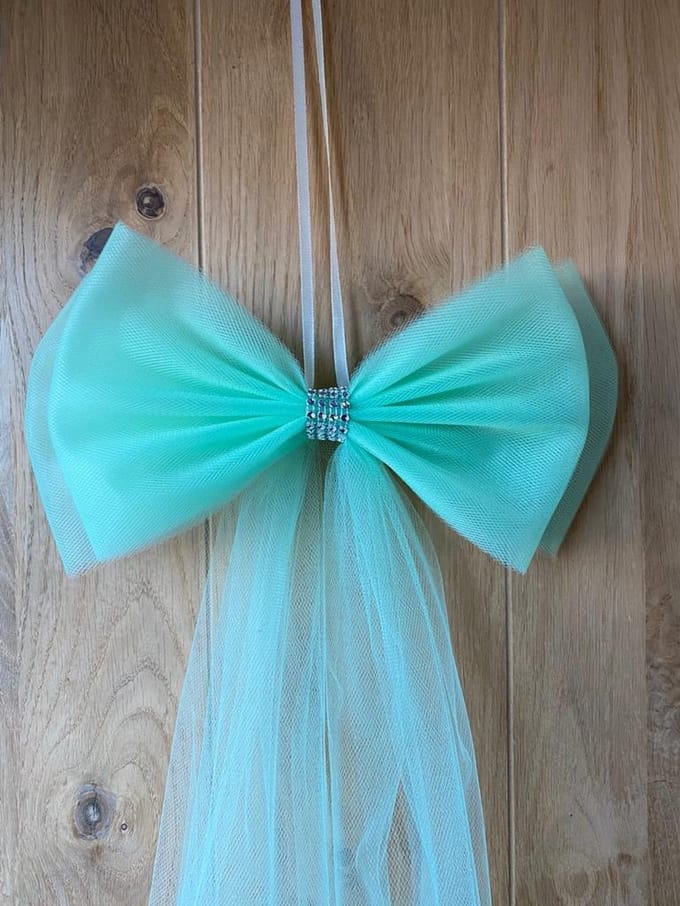 Mint Kleur Strikken met Diamanten Lint 2 stuks - Bruiloft Decoratie - Bruiloft Versiering - Tule Strik 2 stuks