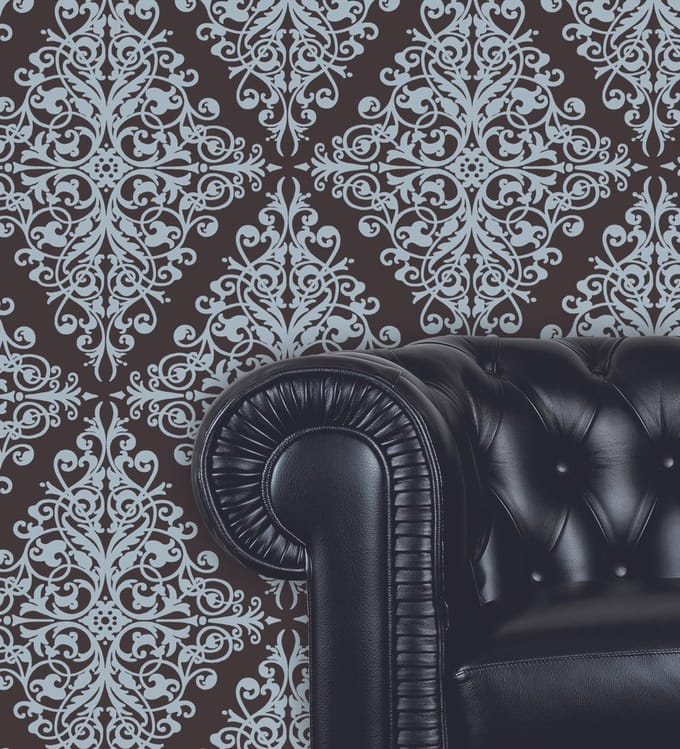 Dutch Wallcoverings Schuimvinylbehang - Ornament/Ruit - Bruin/Blauw